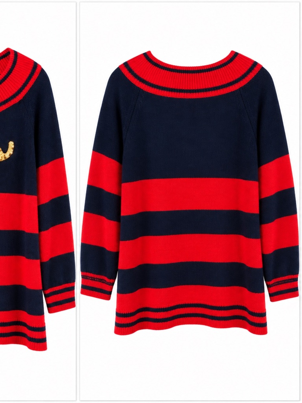 Holiday Time Navy and Red Striped Scoop-Neck Sweater